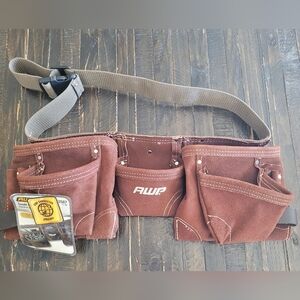 NEW AWP Tool Rig Bag Leather Brown General Construction Flip Pocket  1L-494
